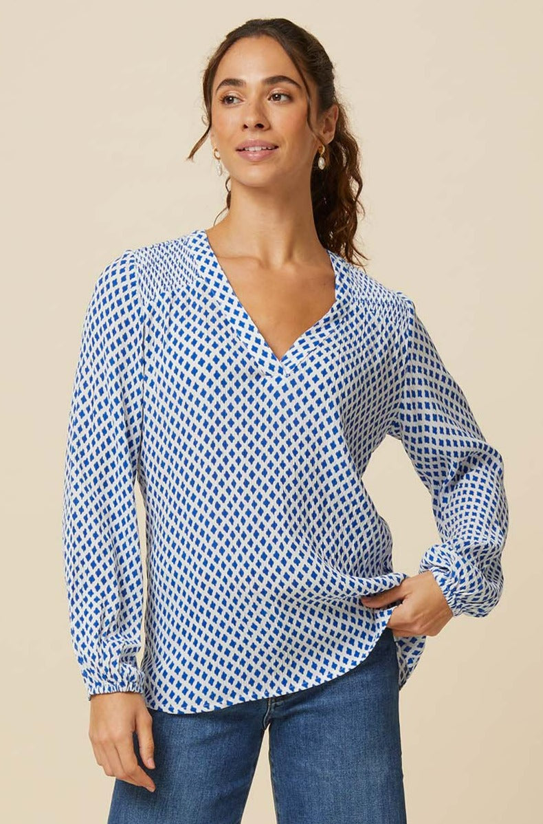 Aspiga Ladies Sustainable Clea Blouse Diamond Pattern Blue