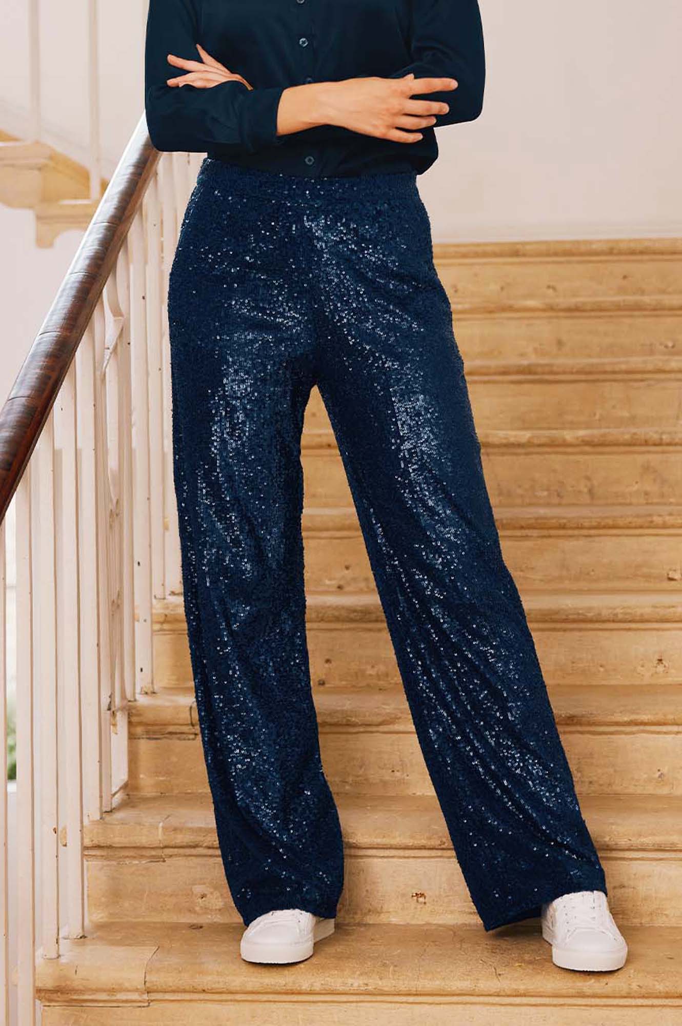 Navy deals sequin joggers