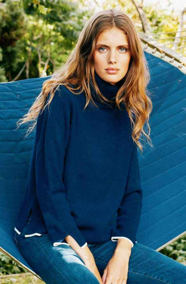 Ladies navy blue on sale polo neck jumper