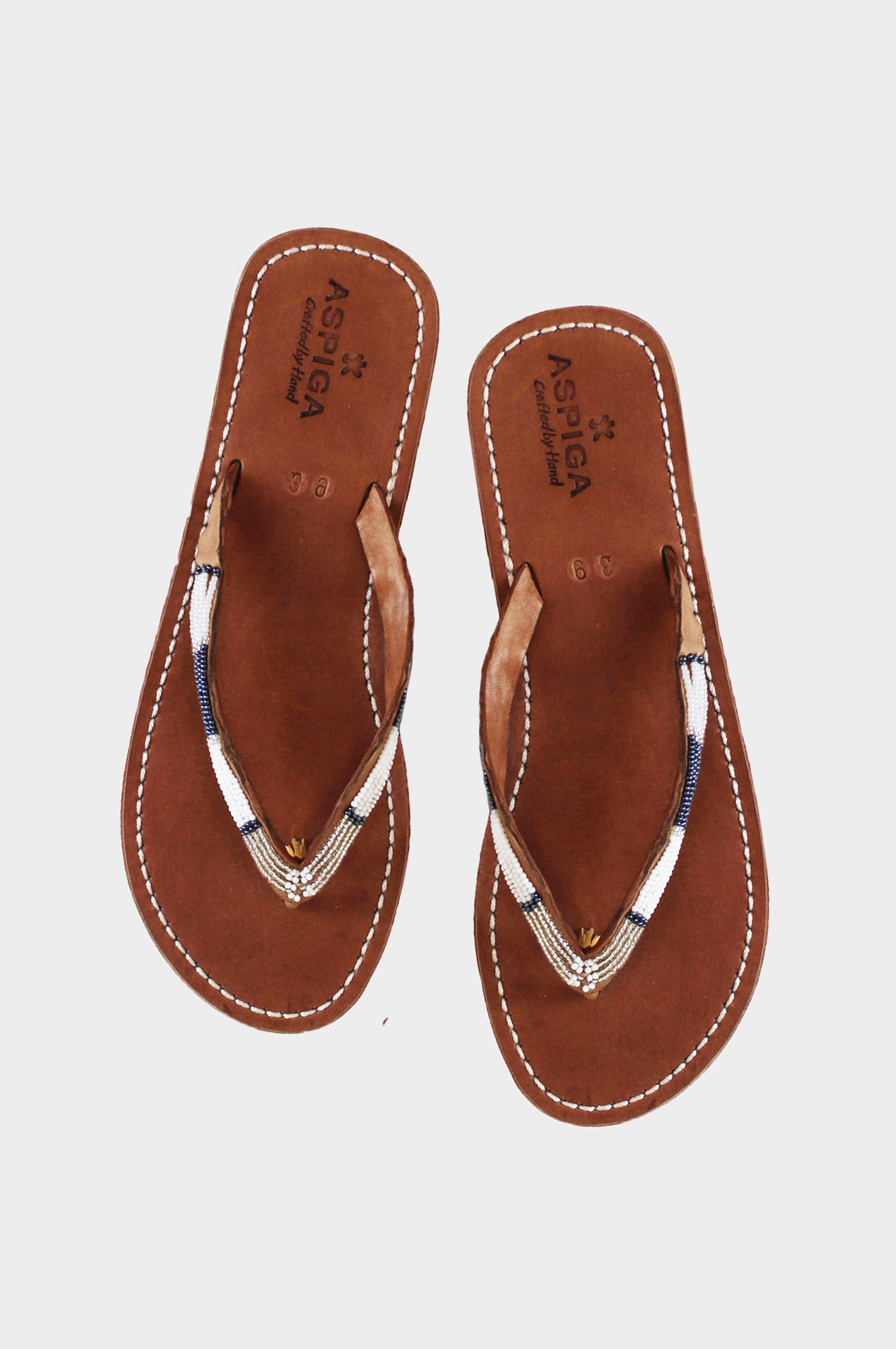 Aspiga Sustainable Leather and Glass Beaded Handmade Sandals