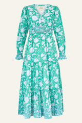 Billie Organic Cotton Block Print Dress | Lotus Green/Blue