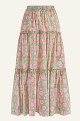 Becks Organic Cotton Block Print Skirt | Mara Green/Pink