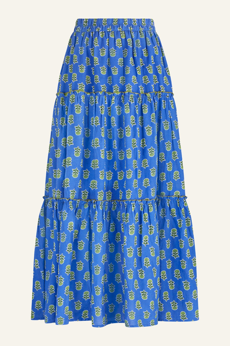 Bea Printed Organic Cotton Skirt | Odisha Blue/Green