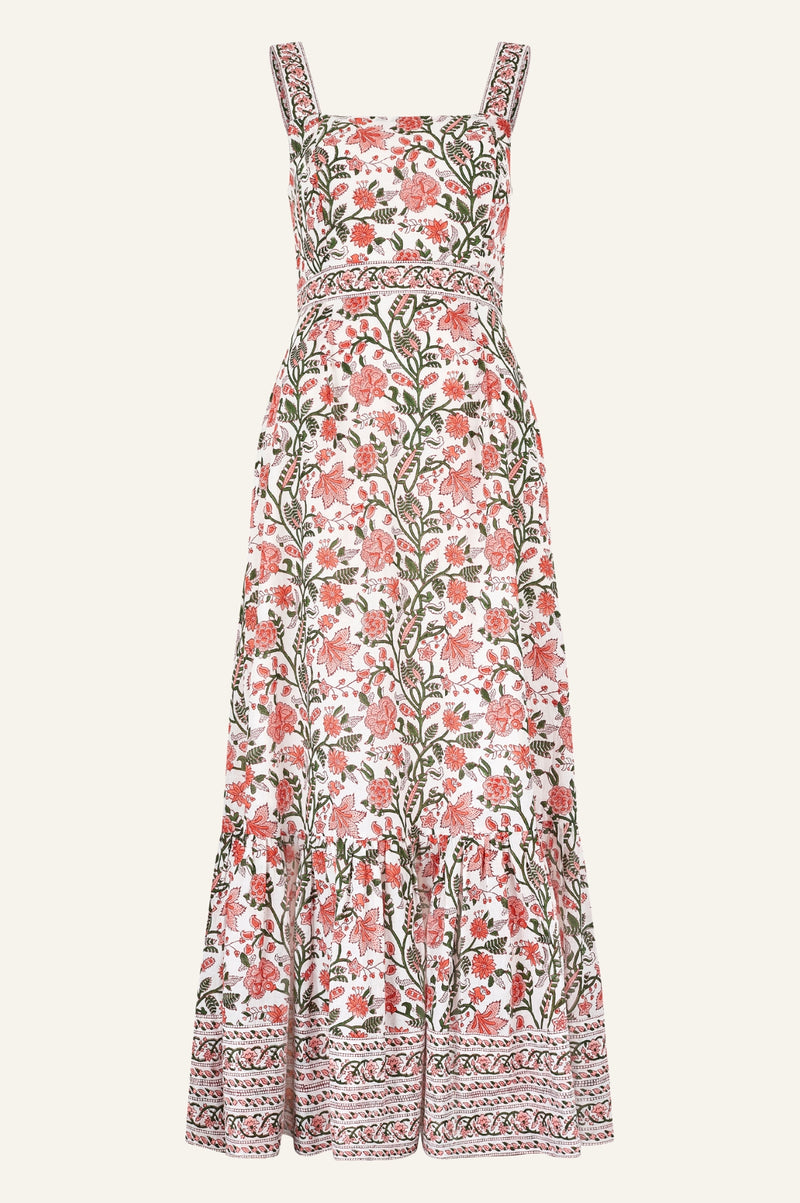 Aurelia Organic Cotton Block Print Dress | Gardenia Pink/Green