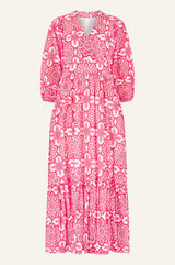 Annie Maxi Organic Cotton Dress | Lace Floral White/Pink