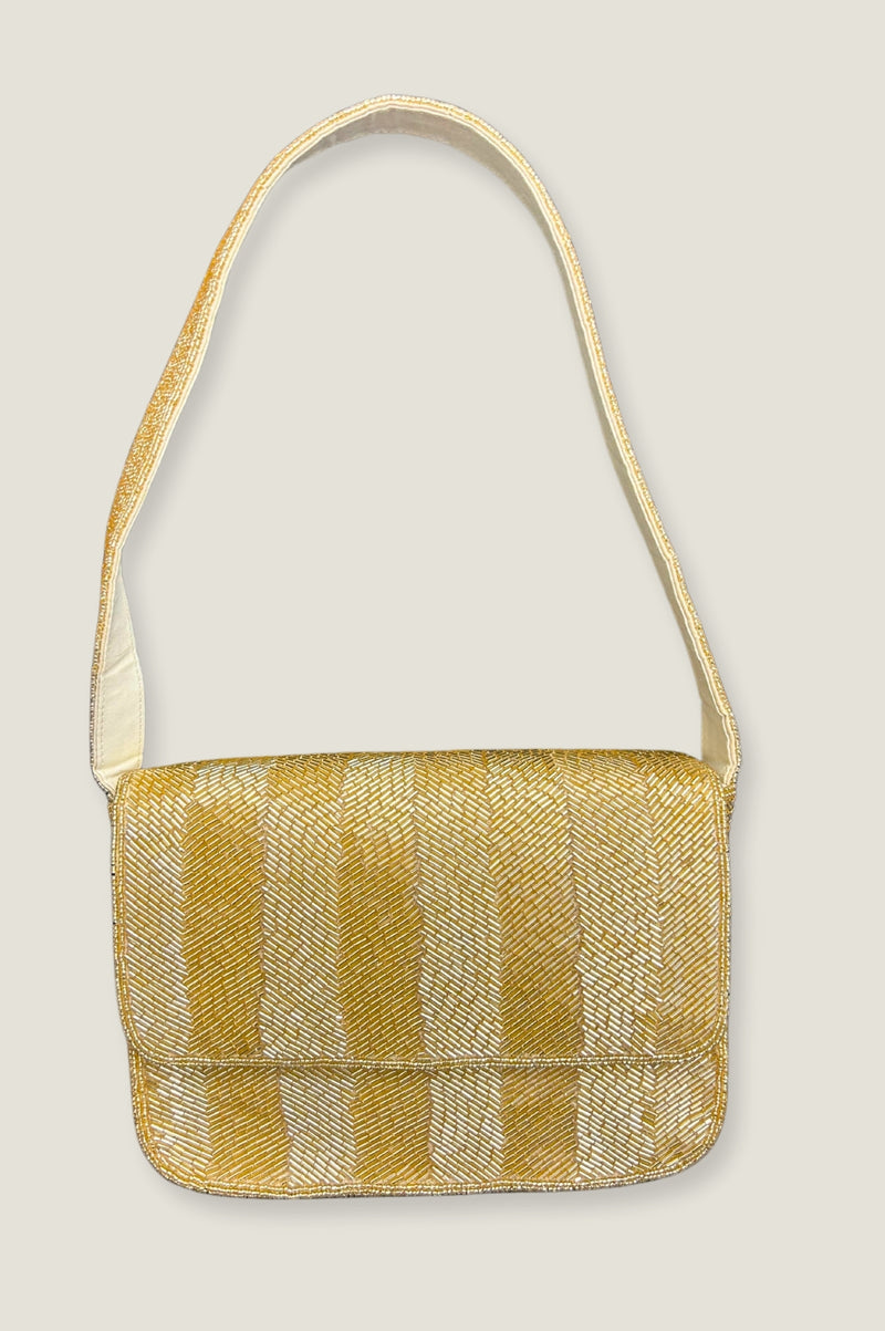 Beaded Strap Handbag | Chevron Gold