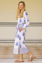 Cara Block Print Dress | Wild Flower Buta Blue