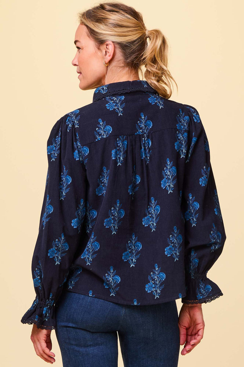 Amaya Corduroy Blouse | Flower Print Navy