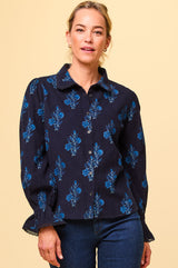 Amaya Corduroy Blouse | Flower Print Navy