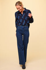 Amaya Corduroy Blouse | Flower Print Navy