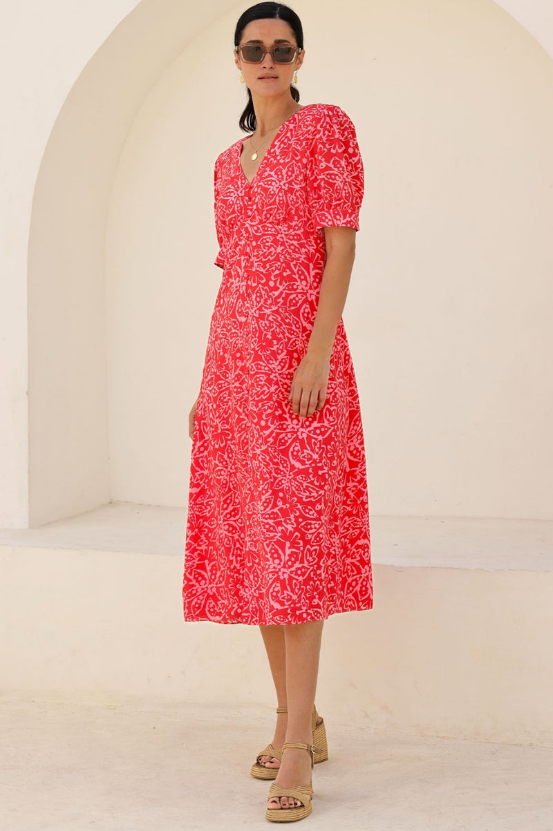 Anne Tea EcoVero™ Dress | Spring Garden Red/Pink