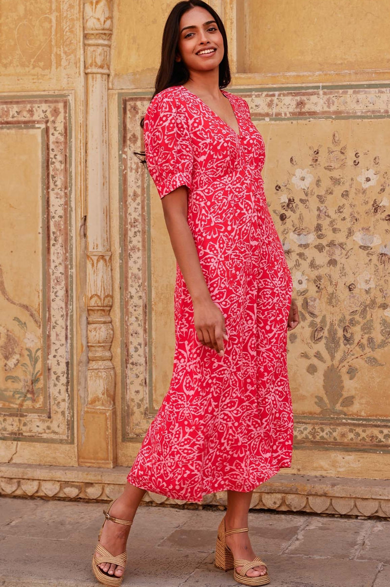 Anne Tea EcoVero™ Dress | Spring Garden Red/Pink