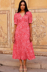 Anne Tea EcoVero™ Dress | Spring Garden Red/Pink