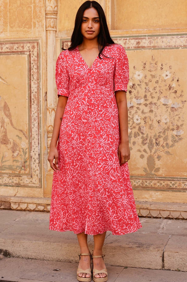 Anne Tea EcoVero Dress | Spring Garden Red/Pink