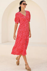 Anne Tea EcoVero™ Dress | Spring Garden Red/Pink