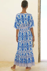 Lena EcoVero™ Dress | Ikat Blue/White