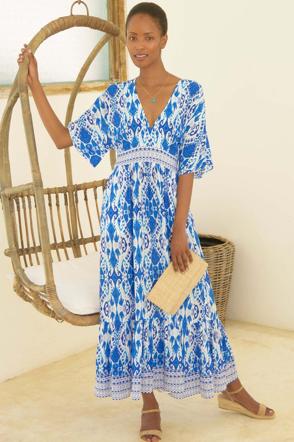 Lena EcoVero™ Dress | Ikat Blue/White