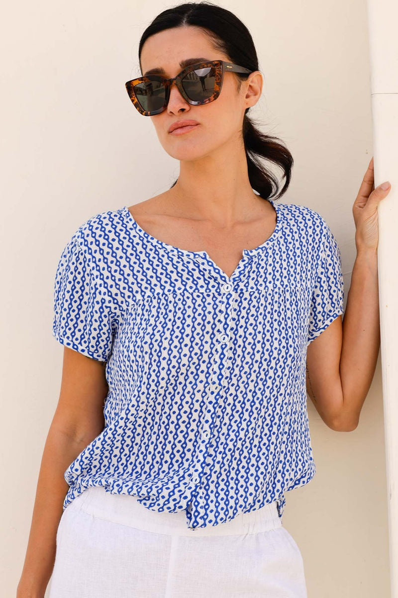 Lisbon Blouse | Santorini Border Blue/White