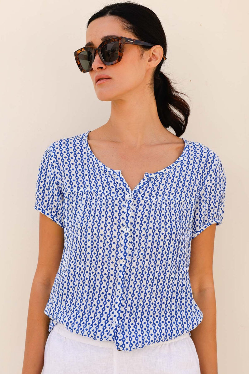 Lisbon Blouse | Santorini Border Blue/White