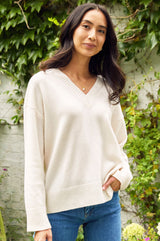 Merino Wool Relaxed V Neck Jumper | Cream