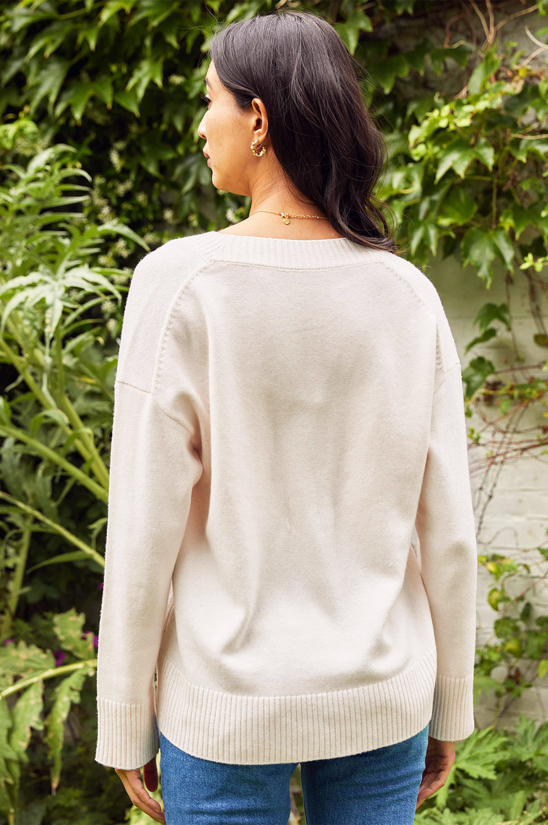 Merino Wool Relaxed V Neck Jumper | Cream