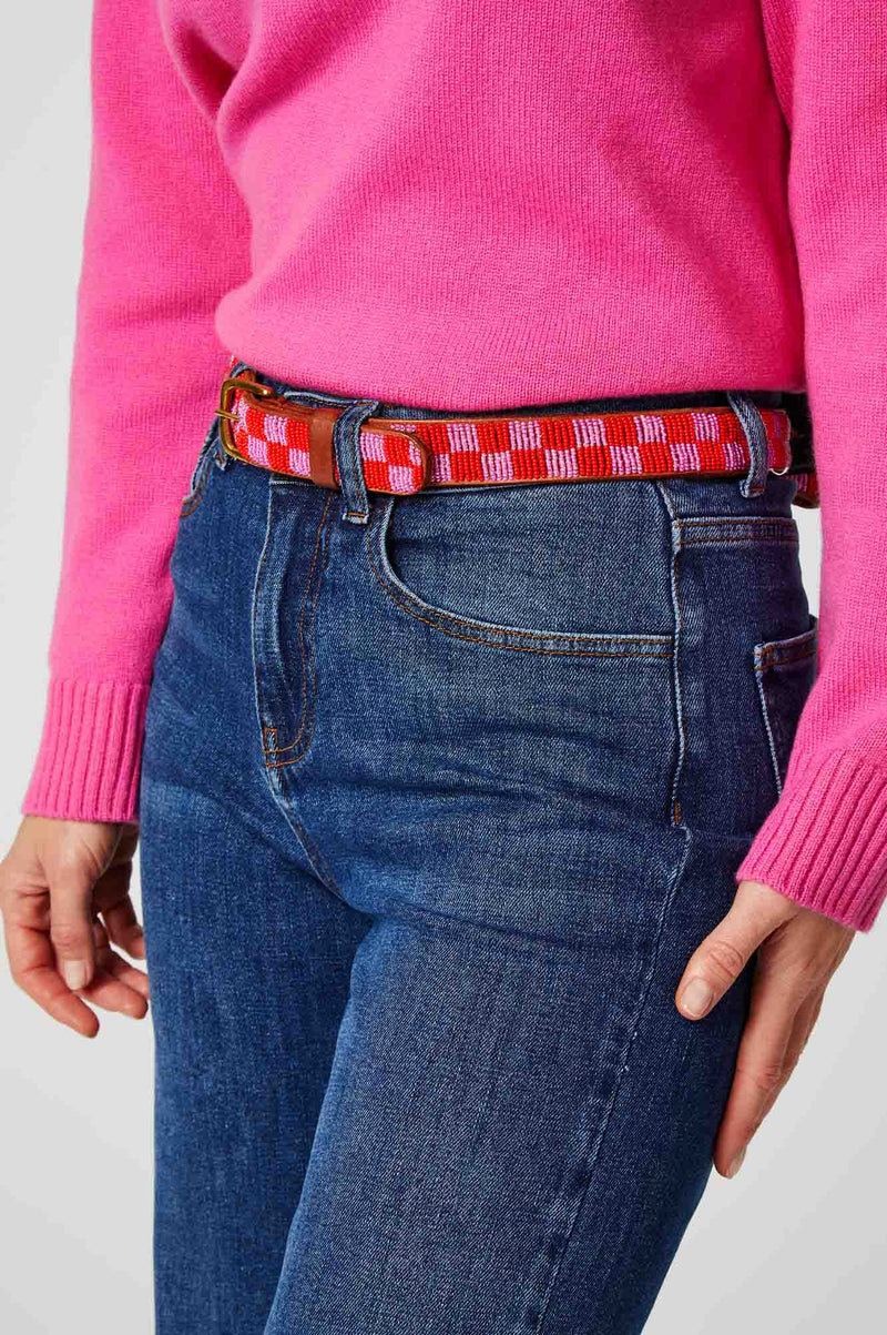 Fully Beaded Belt | Red/Pink