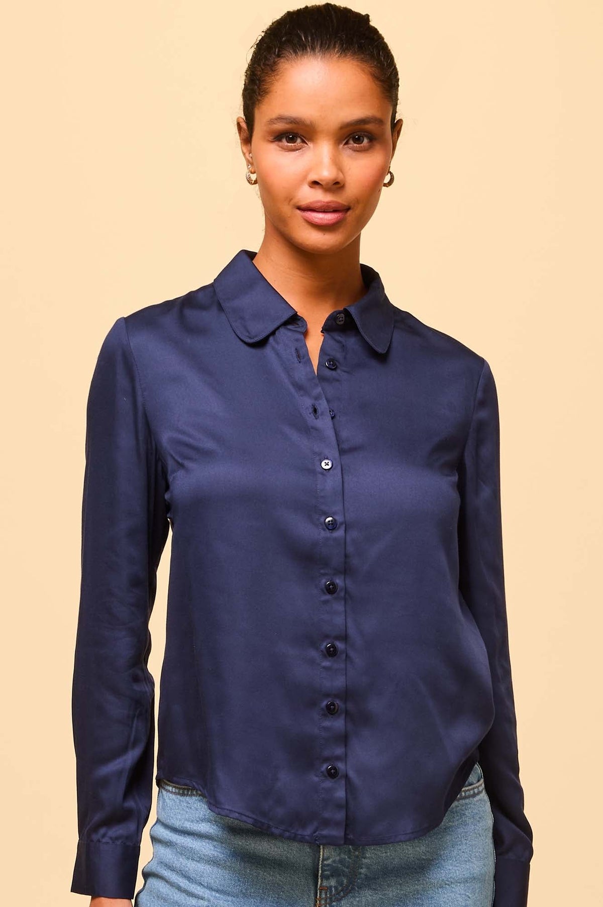 Newest Atlantique Ascoli Florentine Navy Blue Long Sleeve Blouse S