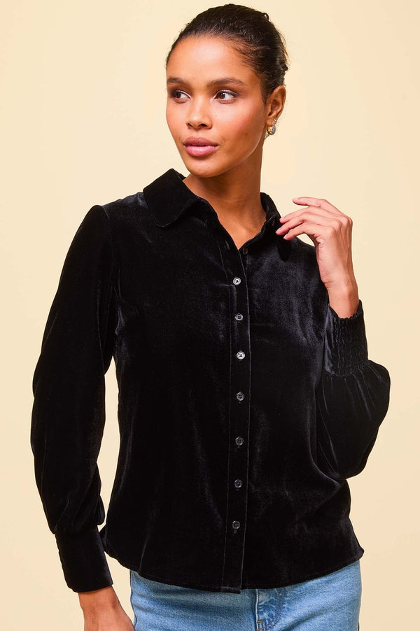 Ffion Velvet Shirt | Black