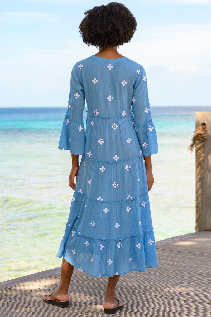 Florence Embroidered Kaftan | Blue/White