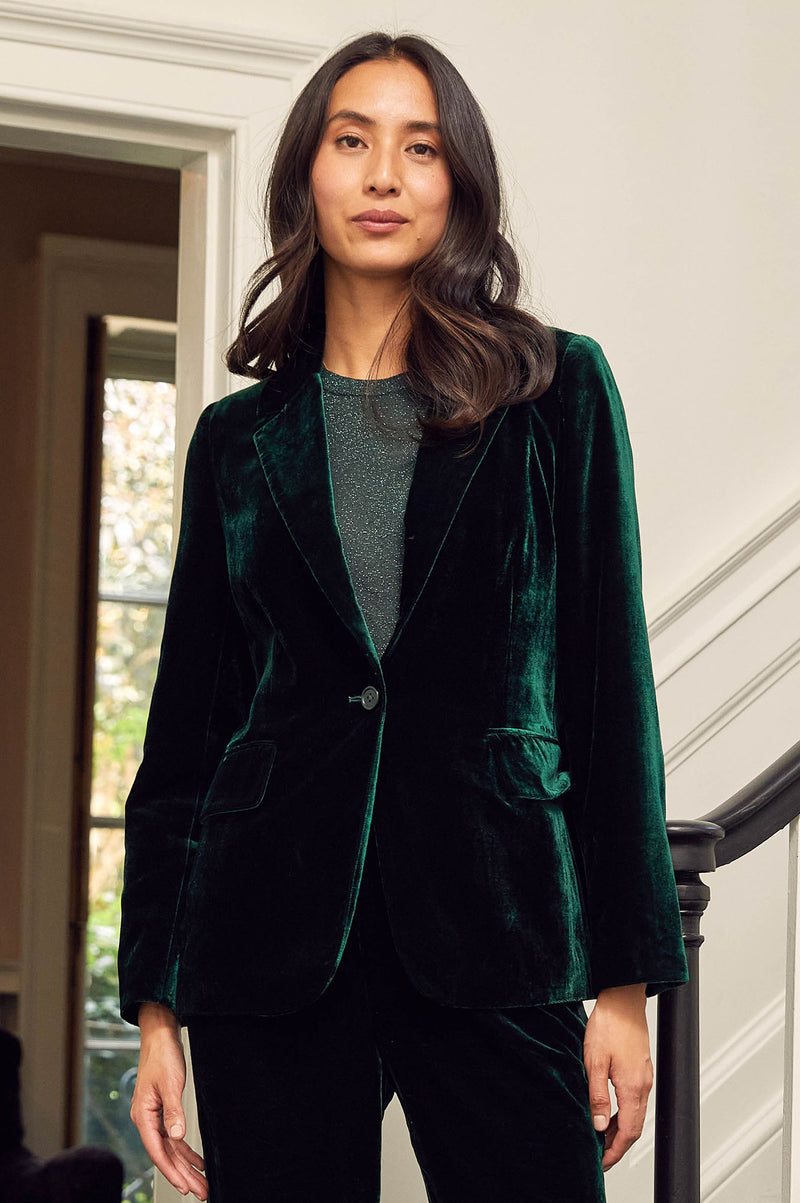 Asha Velvet Blazer | Emerald