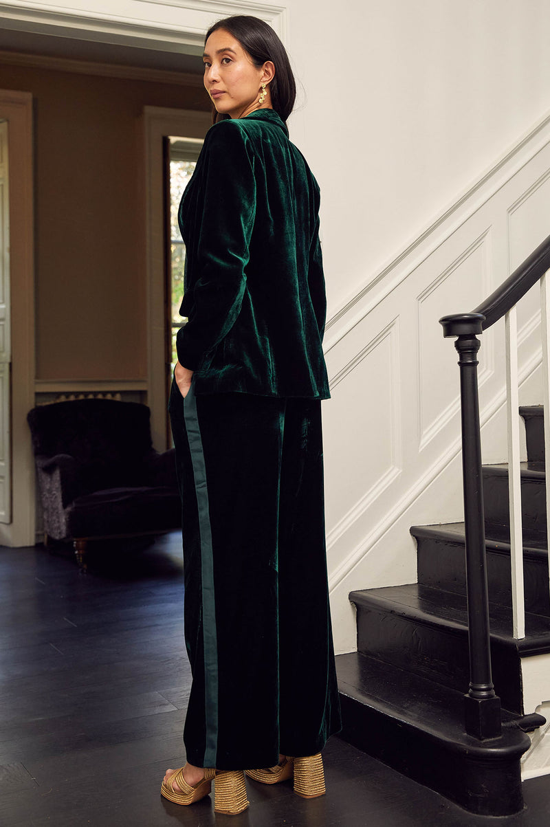 Velvet Side Stripe Trousers | Emerald