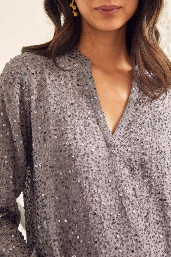 Faye Sequin Blouse | Gunmetal