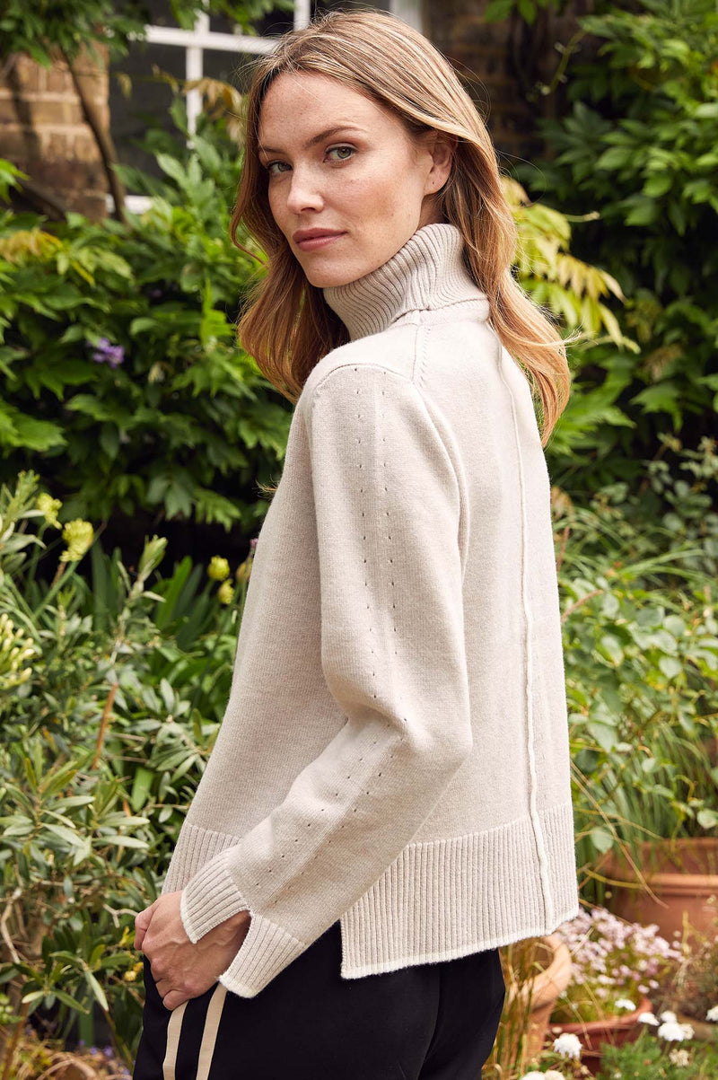 Merino Wool Roll Neck Jumper | Oat/Cream