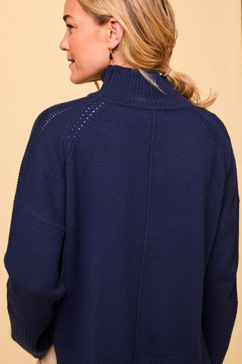 Merino Wool Funnel Neck Jumper | Navy