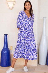 Emma EcoVero™ Midi Dress | Blossom Cobalt/Pink