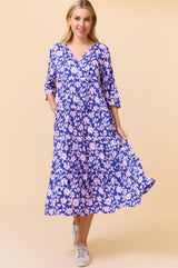 Emma EcoVero™ Midi Dress | Blossom Cobalt/Pink