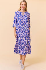 Emma EcoVero™ Midi Dress | Blossom Cobalt/Pink