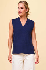 Merino Wool Ribbed V-Neck Tank | Navy