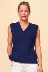 Merino Wool Ribbed V-Neck Tank | Navy