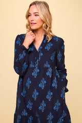 Liv Printed Corduroy Dress | Flower Print Navy