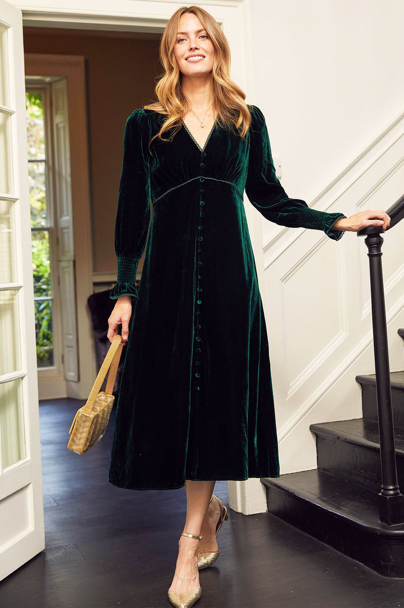 Long Sleeve Velvet Sally Anne | Emerald