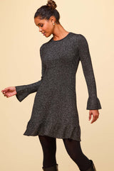 Metallic Knit Short Dress | Black/Gold