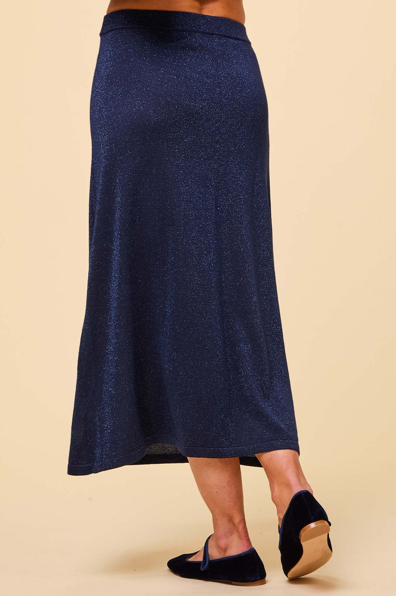 Metallic Knit Skirt | Navy/Blue