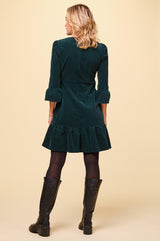 Victoria Short Stretch Corduroy Dress | Bottle Green