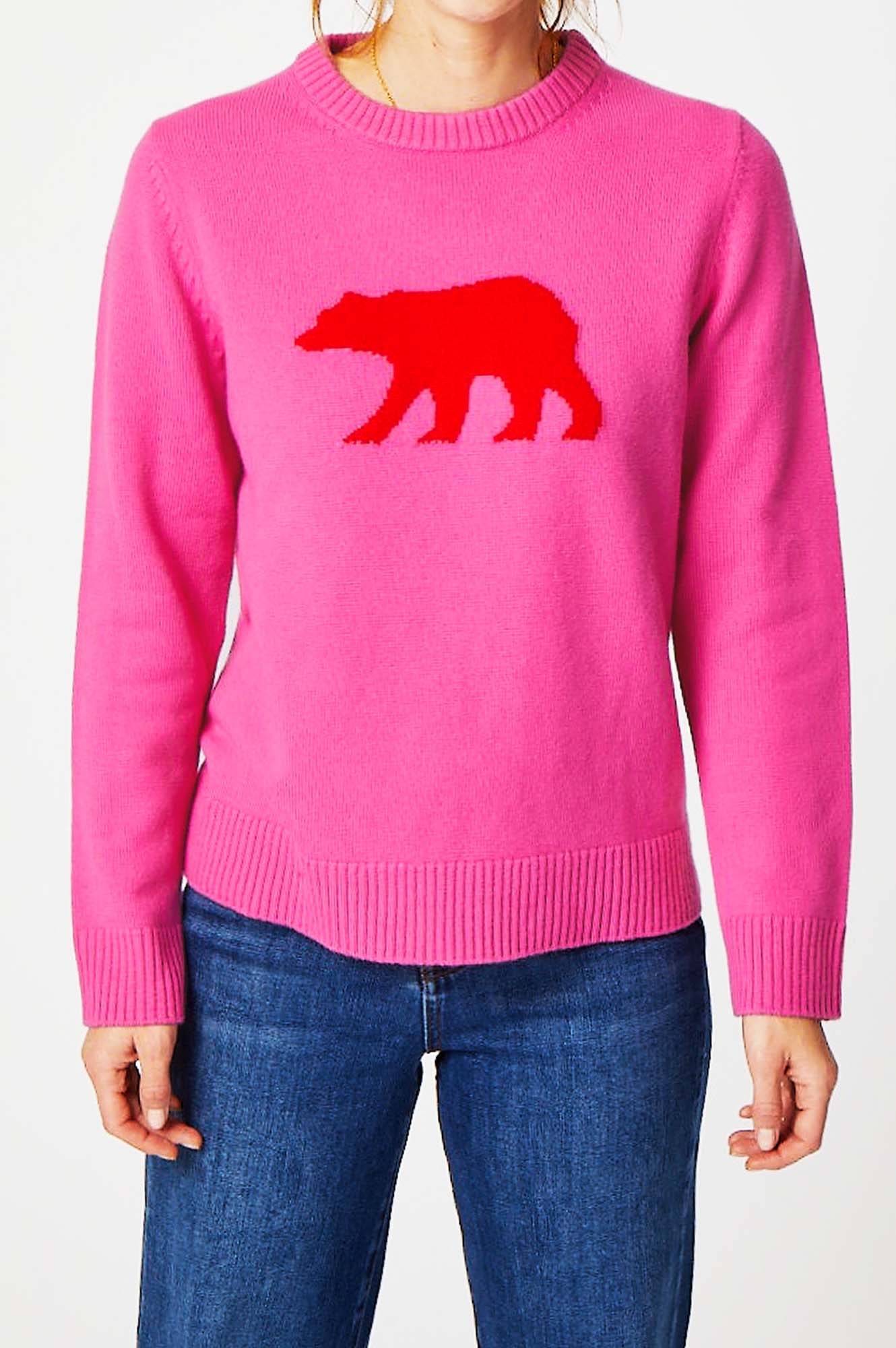 Aspiga Ladies Sustainable Merino Wool Polar Bear Pink Red Jumper