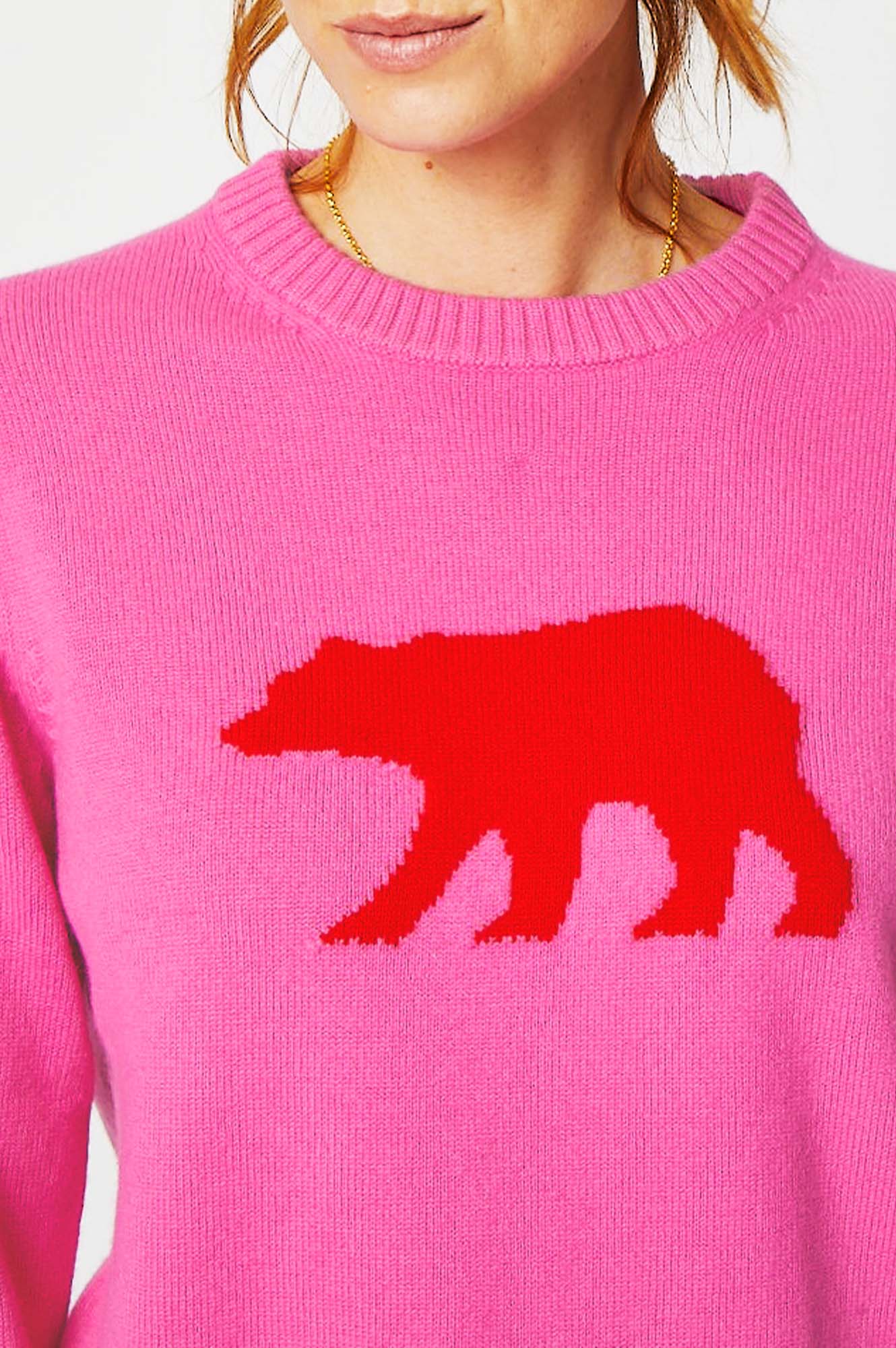Aspiga Ladies Sustainable Merino Wool Polar Bear Pink Red Jumper