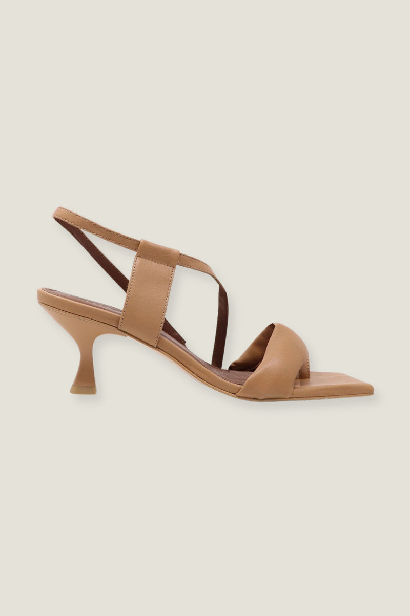 Asymmetric Leather Sandals | Camel