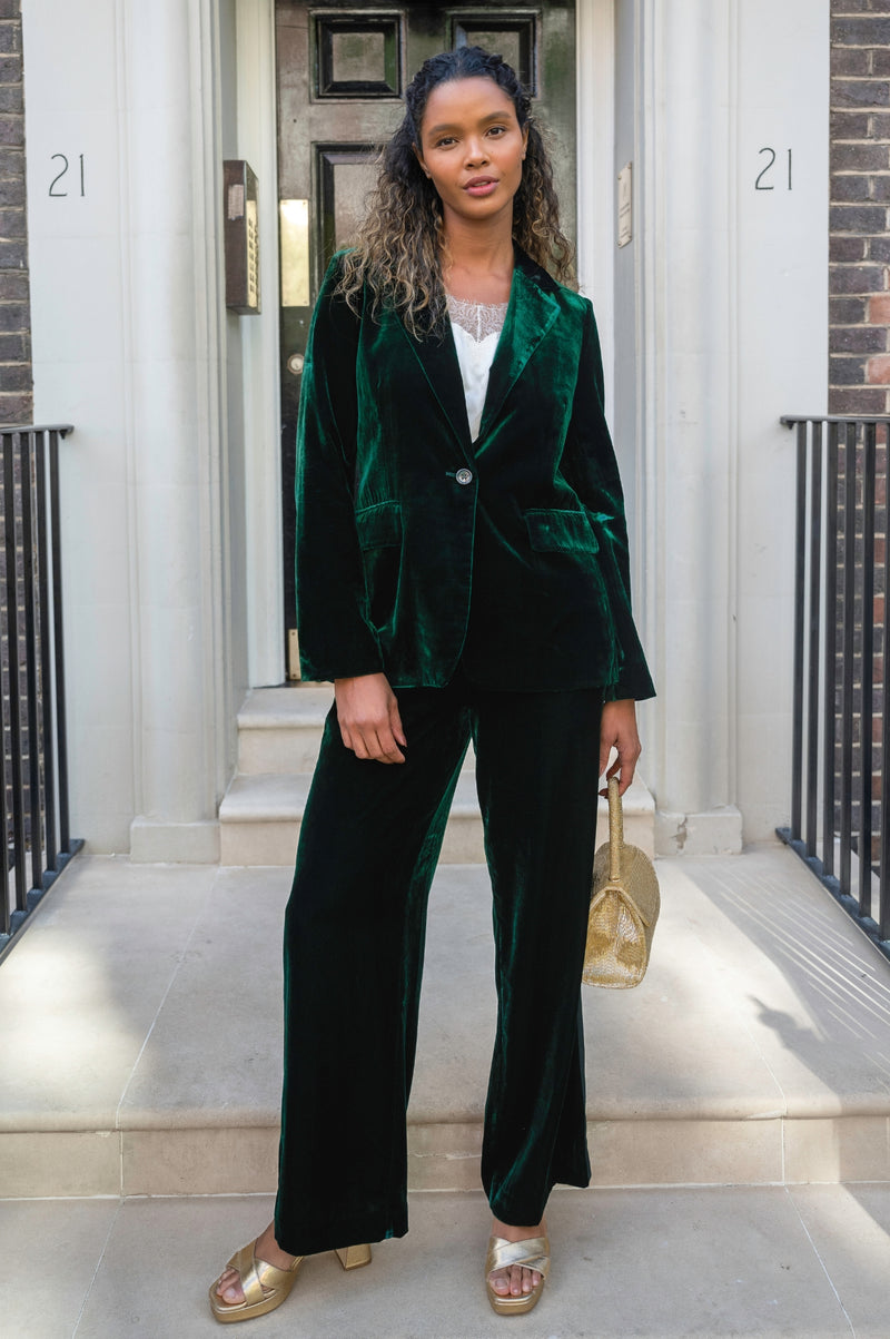 Asha Velvet Blazer | Emerald