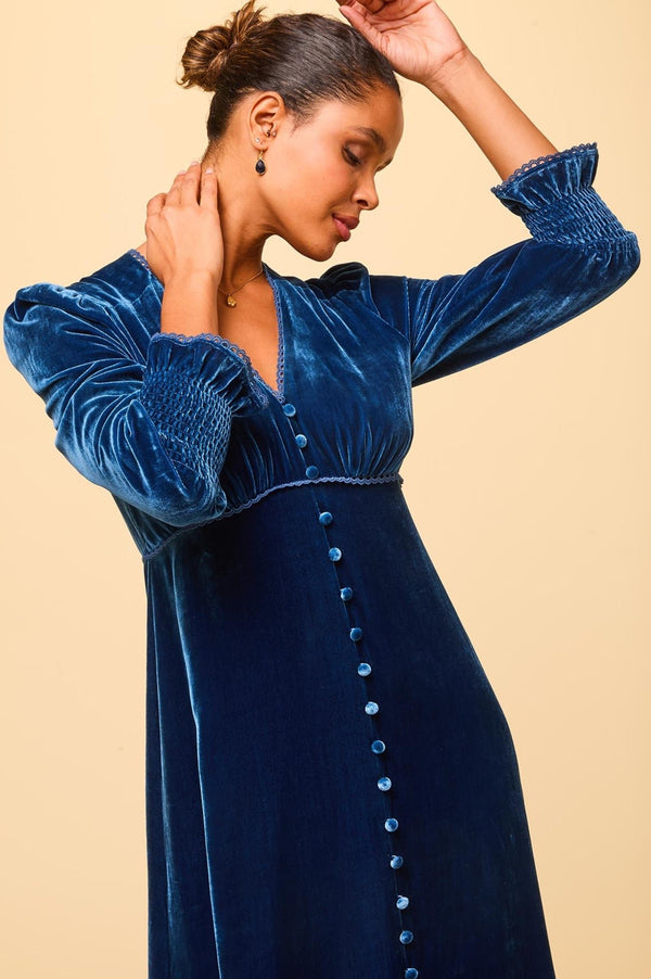 Long Sleeve Velvet Sally Anne Dress | Blue Sapphire