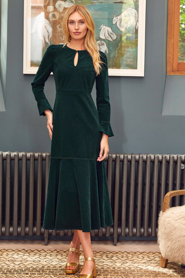 Paloma Round Neck Long Sleeve Dress | Bottle Green